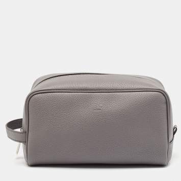 Pre Owned Fendi Grey Leather Travel Kit Pouch