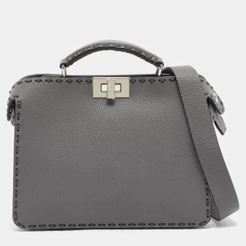 Fendi Grey Selleria Leather Mini Peekaboo ISeeU Top Handle Bag