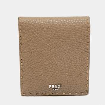 Pre Owned Fendi Dark Beige Selleria Leather Bifold Wallet