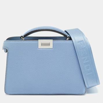 مملوكة مسبقًا Fendi Peekaboo ISeeU X-Cross Light Blue Leather Top Handle Bag