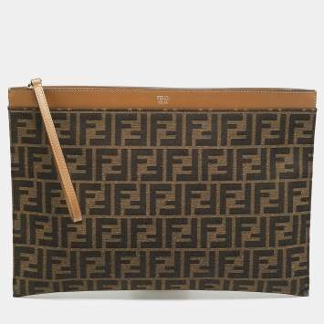 Pre Owned Fendi Large Brown Zucca Canvas Flat Pouch