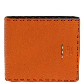Pre Owned Fendi Orange Selleria Leather Bifold Wallet