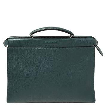 Pre Owned Fendi Dark Green Selleria Leather Peekaboo Iconic Fit Briefcase