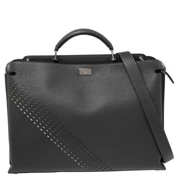 Pre Owned Fendi Grey Leather Peekaboo Iconic Essential Palladium Finish Briefcase
