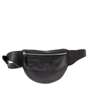 Pre Owned Fendi Black Leather Logo Belt Bag