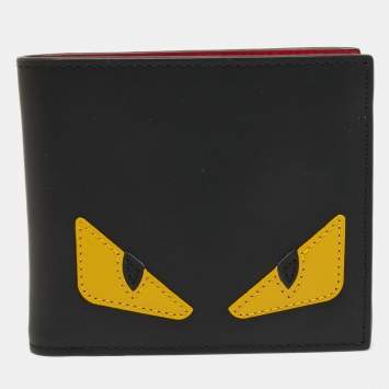 Pre Owned Fendi Black Leather Bug Eyes Bifold Wallet