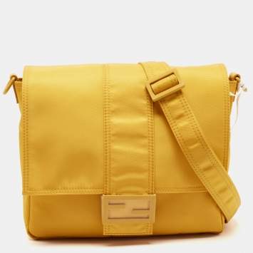 Pre Owned Fendi Yellow Nylon Baguette Messenger Bag