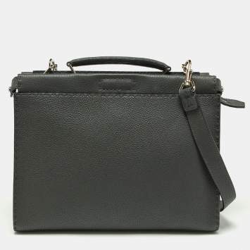 Pre Owned Fendi Grey Romano Selleria Leather Peekaboo ISeeU Briefcase