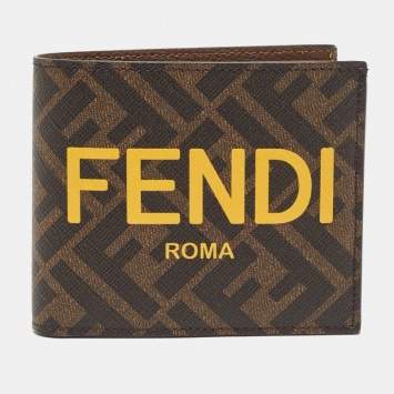 Pre Owned Fendi Brown/Yellow Zucca Canvas Bifold Wallet 