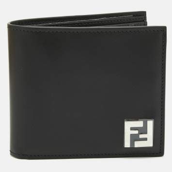 Pre Owned Fendi Black Leather and Coated Canvas Bifold Wallet
