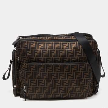 Pre Owned Fendi Tobacco Zucca Nylon and Leather Changing Messenger Bag