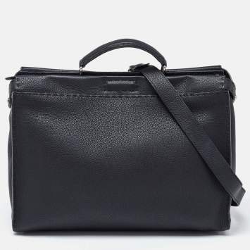 Pre Owned Fendi Black Romano Selleria Leather Peekaboo ISeeU Briefcase