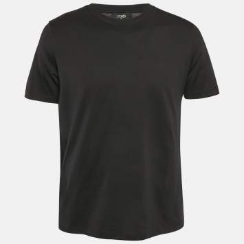 Pre Owned Fendi Black Logo Embroidered Cotton Half Sleeve T-Shirt XL