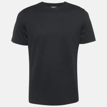 Fendi Black Logo Embroidered Cotton Crew Neck T-Shirt L