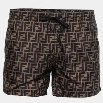 Pre Owned Fendi Green Zucca Monogram Synthetic Swim Shorts S