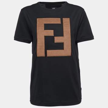 Pre Owned Fendi Black Cotton FF Applique T-Shirt M