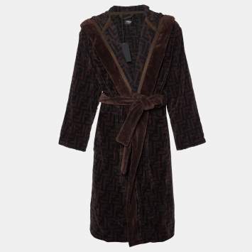 Pre Owned Fendi Brown Zucca Monogram Terry Belted Bathrobe L