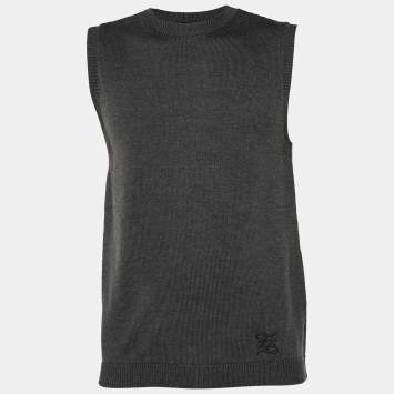 Pre Owned Fendi Charcoal Grey Fleece Wool Sweater Vest M