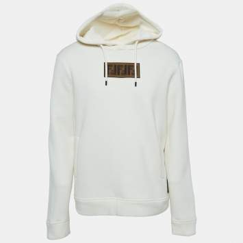 Pre Owned Fendi White Logo Embroidered Cotton & Cashmere Hoodie L