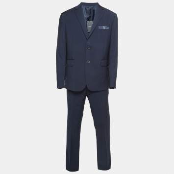 Pre Owned Fendi Navy Blue Wool Single Breasted Suit L