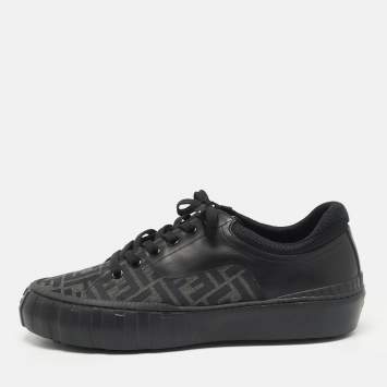 Pre Owned Fendi Black Zucca Fabric and Leather Low Top Sneakers Size 46