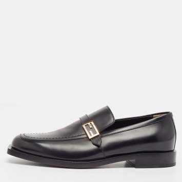 Pre Owned Fendi Black Leather Slip On Loafers Size 41