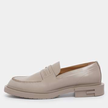 Pre Owned Fendi Grey Leather Frame Slip On Loafers 44