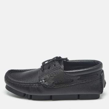 Pre Owned Fendi Black Leather FF Lace Up  Loafers Size 42