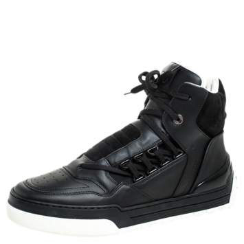 Pre Owned Fendi Black Leather And Suede Lace Up High Top Sneakers Size 40