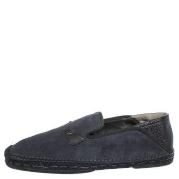 Pre Owned Fendi Blue/Black Suede And Leather Bag Bugs Slip On Espadrilles Size 41