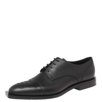 Pre Owned Fendi Black Leather FF Karligraphy Derbies Size 41