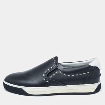Pre Owned Fendi Black Leather Slip On Sneakers Size 44