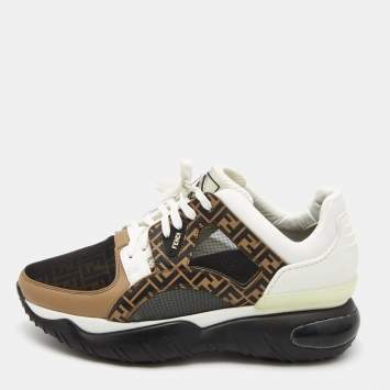 Pre Owned Fendi Multicolor Mesh and Leather Forever Fendi  Low Top Sneakers Size 41