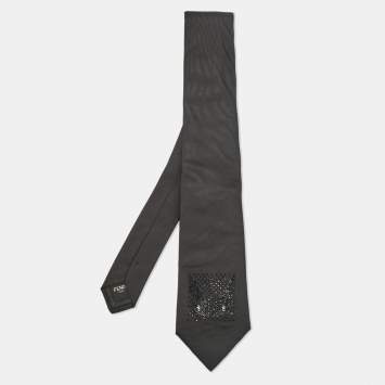 Pre Owned Fendi Black Monster Eye Embellished Silk Tie