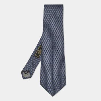 Pre Owned Fendi Navy Blue Printed Silk Tie