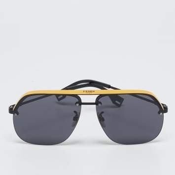 Pre Owned Fendi Black/Yellow FF M0095/G/S Frame Aviators Sunglasses