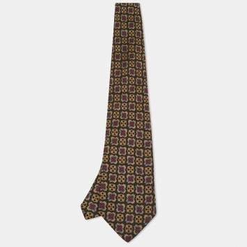 Pre Owned Fendi Vintage Black Geometric Floral Print Silk Tie