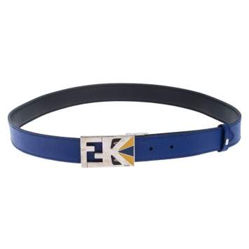 Pre Owned Fendi Blue/Black Leather Reversible Monster Belt 107CM