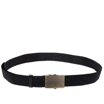 Pre Owned  Fendi Black Zucca Nylon and Leather Buckle Belt 105CM