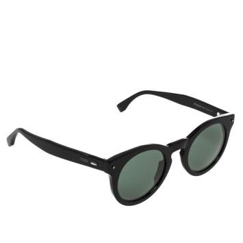 Pre Owned Fendi Black/Green FF 0214/S Round Sunglasses