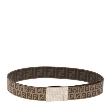 Pre Owned Fendi Tobacco Zucca Coated Canvas Reversible Buckle Belt 90 CM