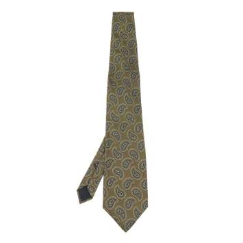 Pre Owned Fendi Green Paisley Silk Jacquard Tie