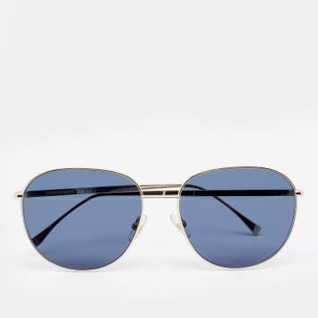 Pre Owned Fendi Gold Tone/ Blue FF 0379/G/S Aviator Sunglasses
