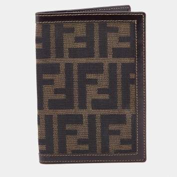 Pre Owned Fendi Brown Zucca Canvas and Leather Passport Holder