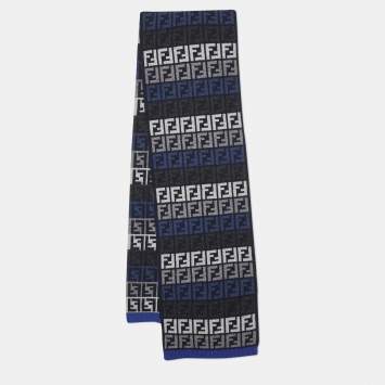 Pre Owned Fendi Black & Blue Zucca Monogram Wool Knit Stole
