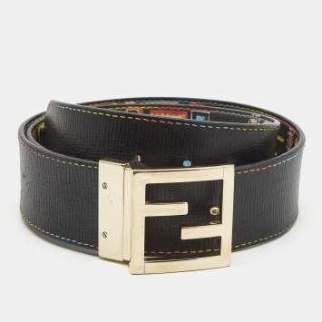 Pre Owned Fendi Multicolor Zucca Coated Canvas and Leather FF Logo Reversible Belt