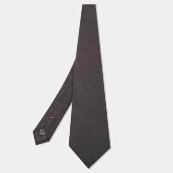 Fendi Black Striped Silk Blend Traditional Tie