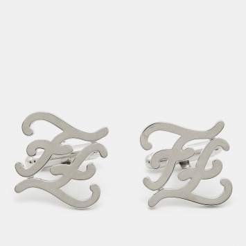Pre Owned Fendi Karligraphy FF Silver Tone Cufflinks