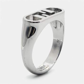 Pre Owned Fendi FF Logo Silver Tone Ring Size 63