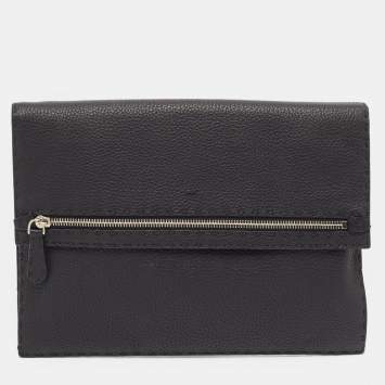 Pre Owned Fendi Black Selleria Leather Wristlet Clutch